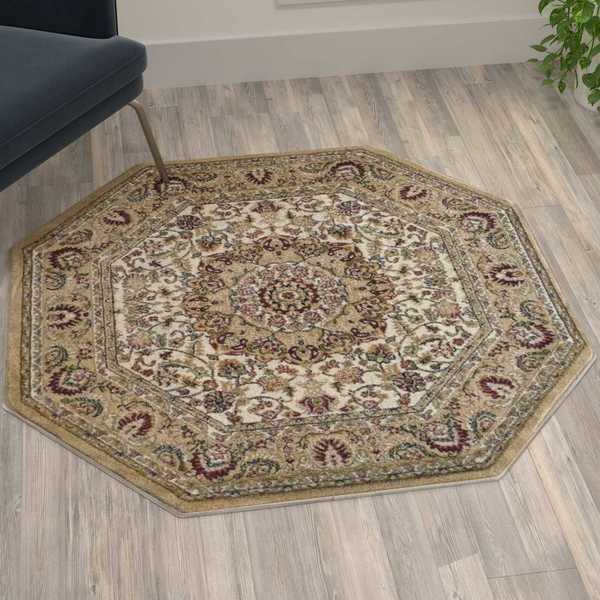 Flash Furniture Ivory 4x4 Octagon Traditional Persian Style Rug NR-RG1882-44-IV-GG